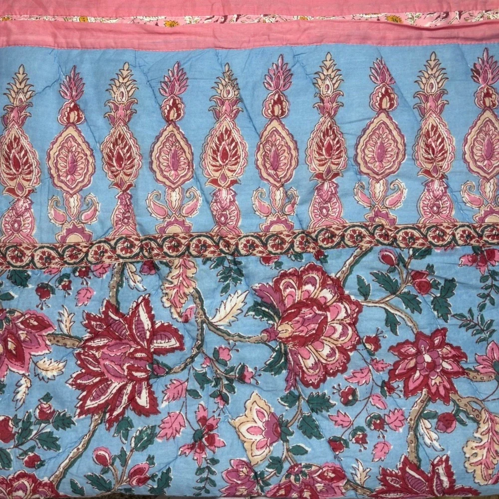 Pottery Barn Shannon Reversible King Sham Blue Pink Floral Cotton Quilted Multi